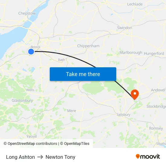 Long Ashton to Newton Tony map