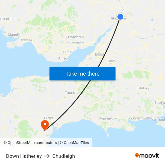 Down Hatherley to Chudleigh map