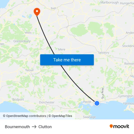 Bournemouth to Clutton map