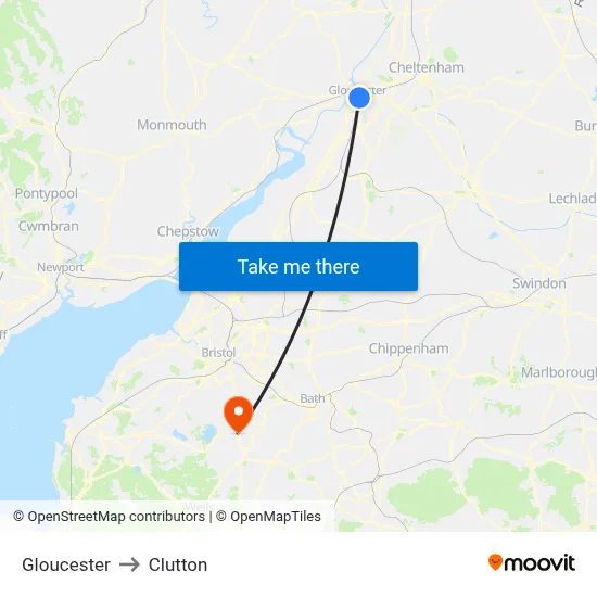 Gloucester to Clutton map