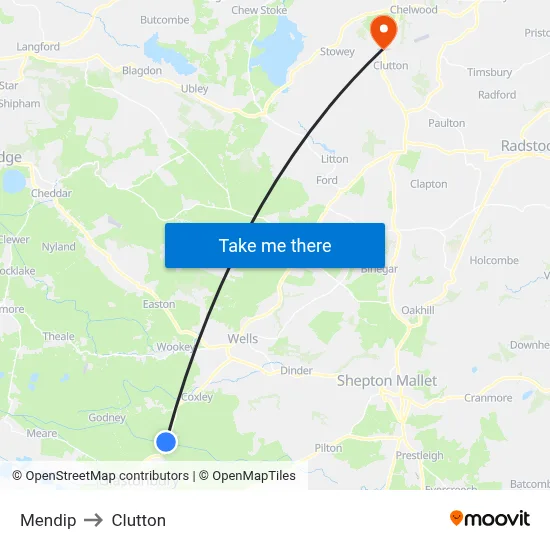 Mendip to Clutton map