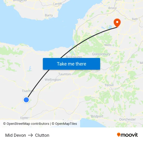 Mid Devon to Clutton map