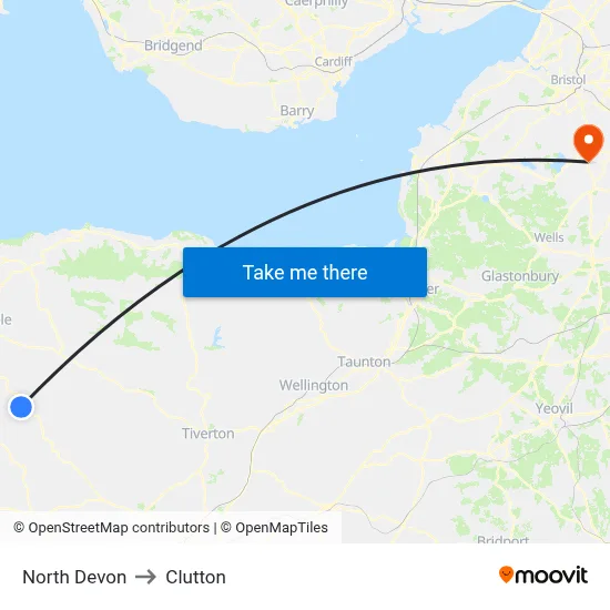 North Devon to Clutton map