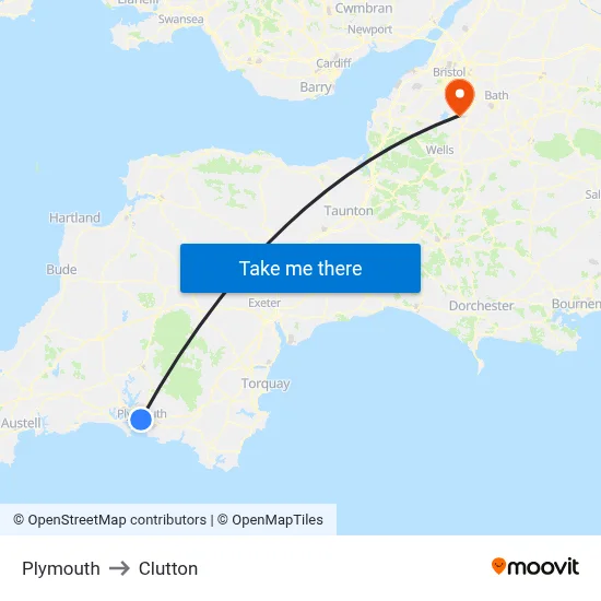Plymouth to Clutton map