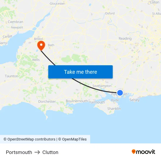Portsmouth to Clutton map