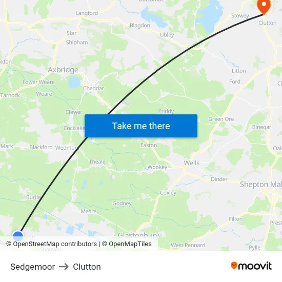 Sedgemoor to Clutton map