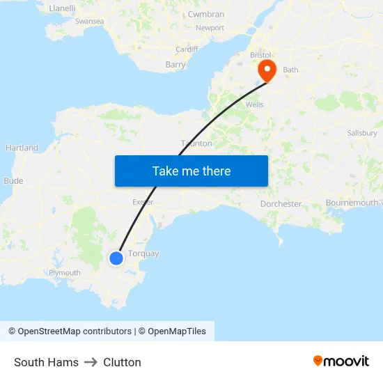 South Hams to Clutton map