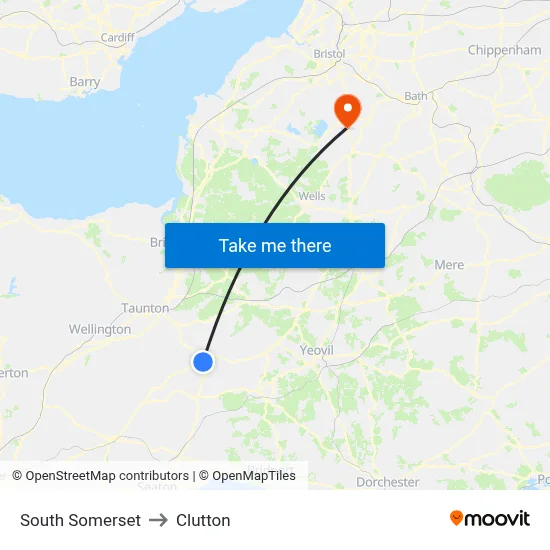 South Somerset to Clutton map