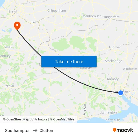 Southampton to Clutton map