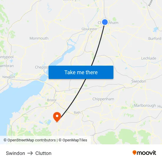 Swindon to Clutton map