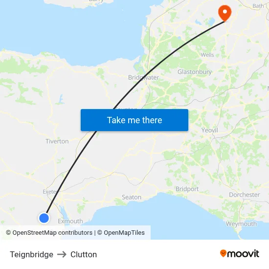 Teignbridge to Clutton map