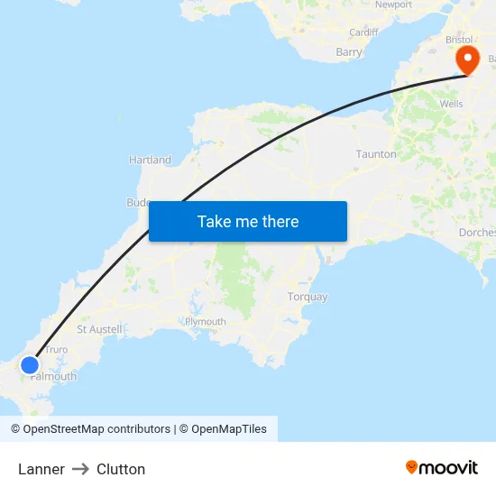 Lanner to Clutton map