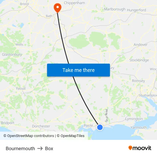 Bournemouth to Box map