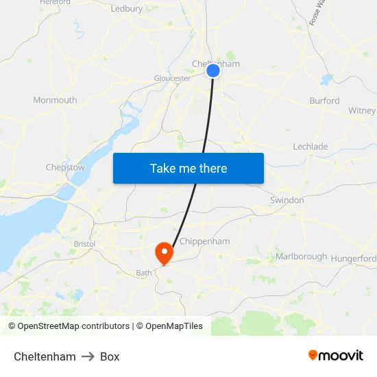 Cheltenham to Box map