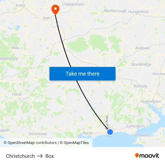 Christchurch to Box map