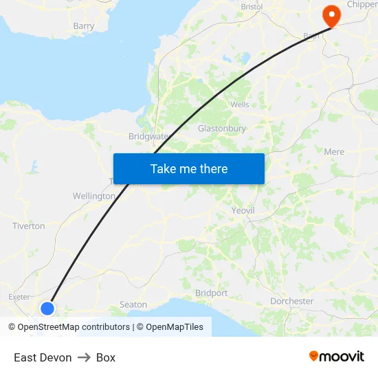 East Devon to Box map