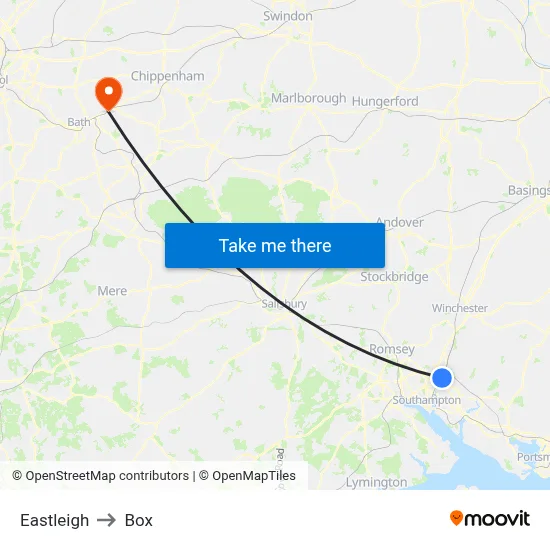 Eastleigh to Box map