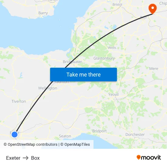 Exeter to Box map