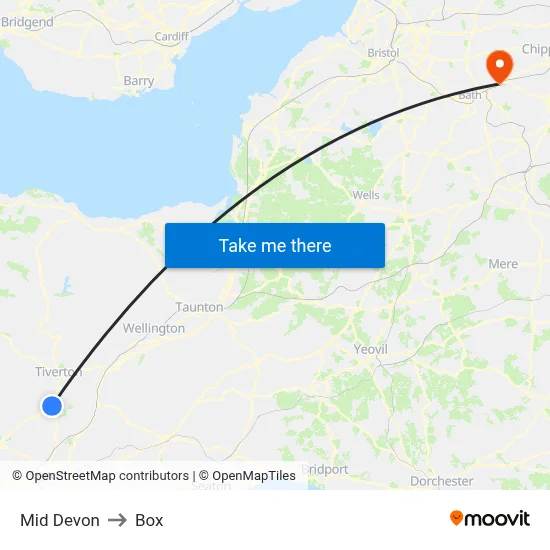 Mid Devon to Box map