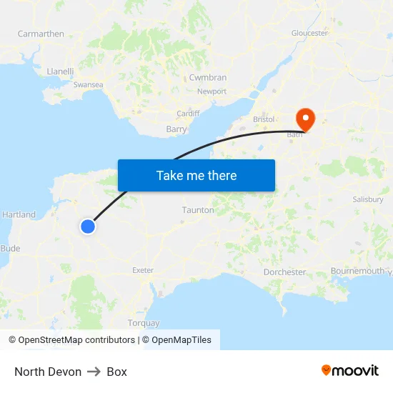 North Devon to Box map