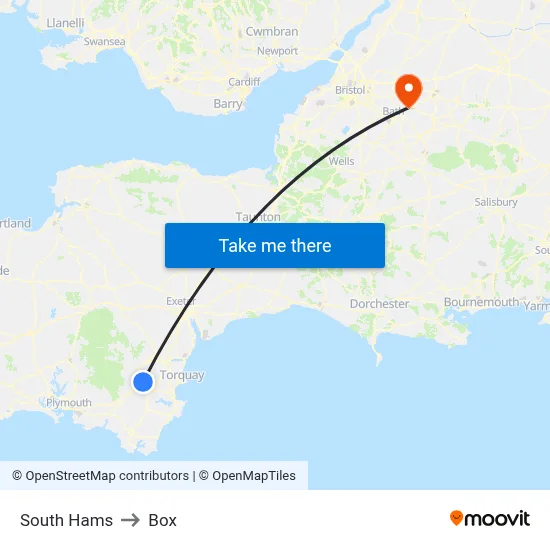 South Hams to Box map
