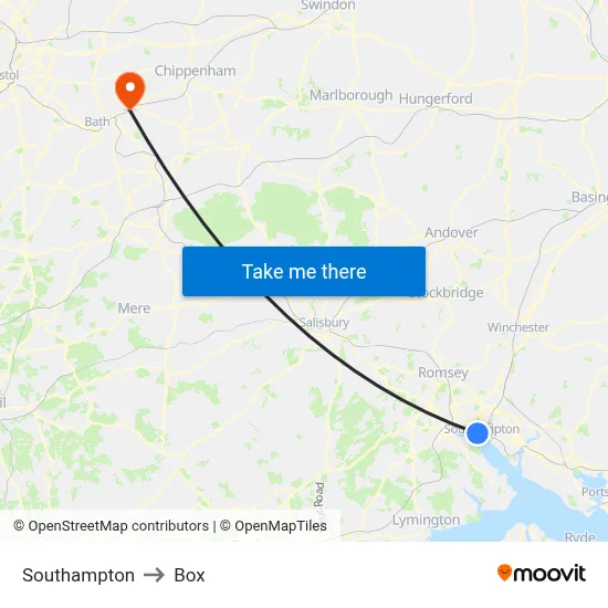 Southampton to Box map