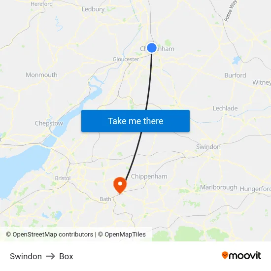 Swindon to Box map