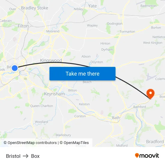 Bristol to Box map