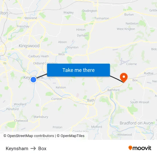 Keynsham to Box map