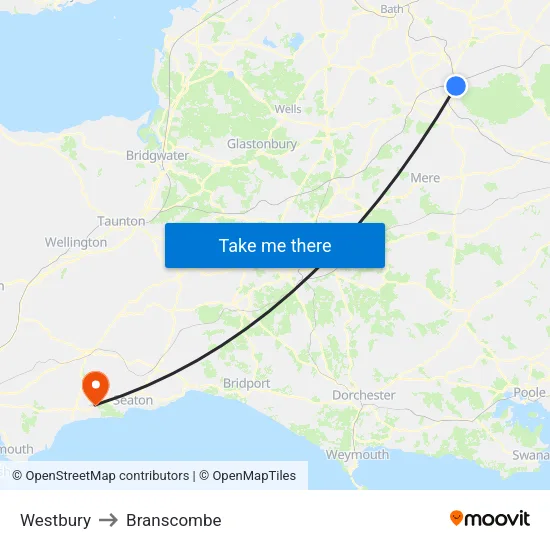 Westbury to Branscombe map