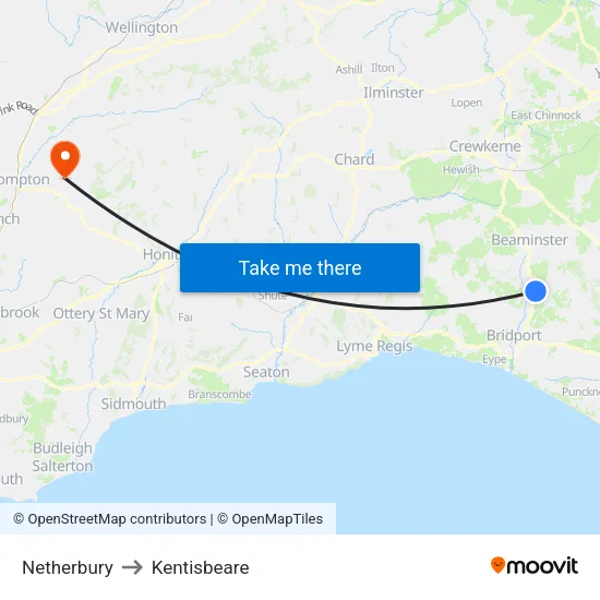 Netherbury to Kentisbeare map