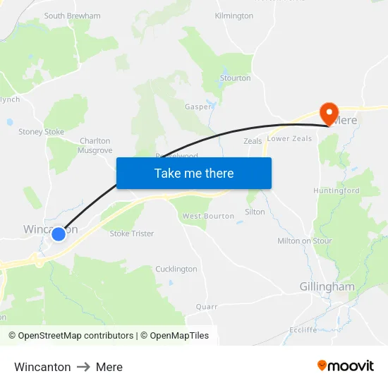 Wincanton to Mere map