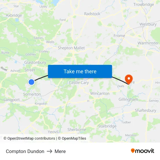 Compton Dundon to Mere map