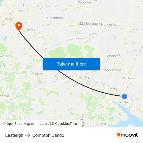 Eastleigh to Compton Dando map