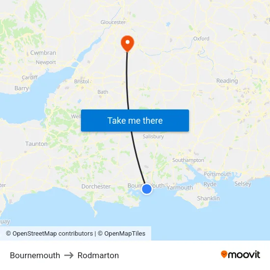 Bournemouth to Rodmarton map