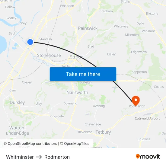 Whitminster to Rodmarton map