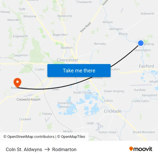 Coln St. Aldwyns to Rodmarton map