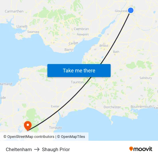 Cheltenham to Shaugh Prior map