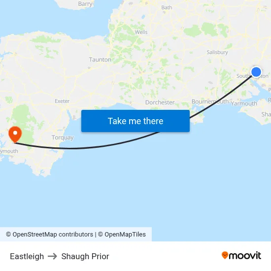 Eastleigh to Shaugh Prior map