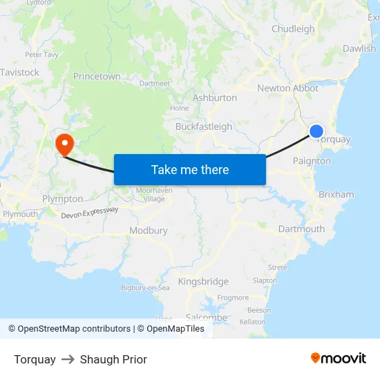 Torquay to Shaugh Prior map