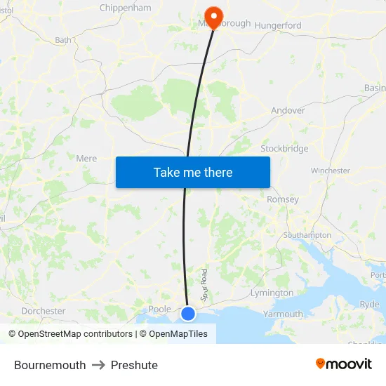 Bournemouth to Preshute map