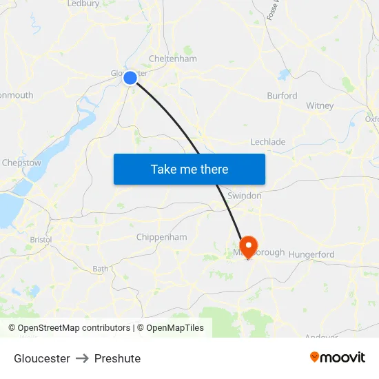 Gloucester to Preshute map