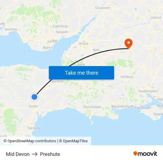 Mid Devon to Preshute map