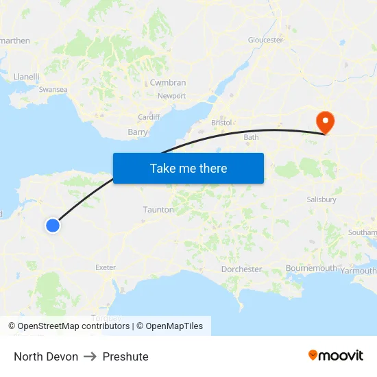 North Devon to Preshute map