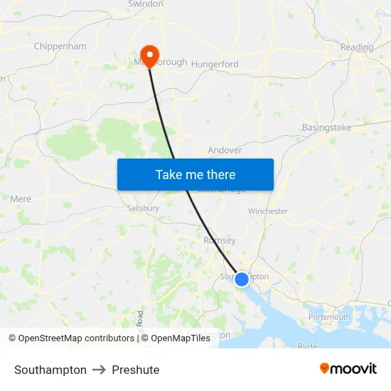 Southampton to Preshute map