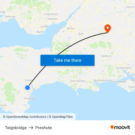 Teignbridge to Preshute map