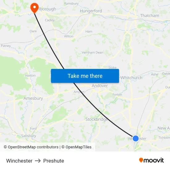 Winchester to Preshute map