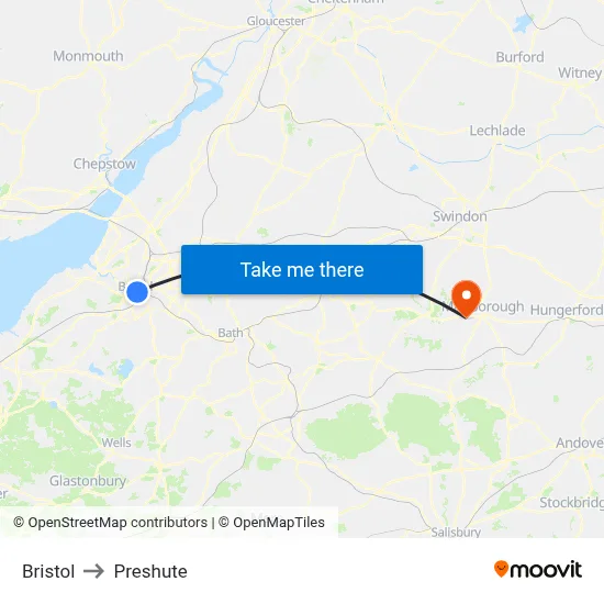Bristol to Preshute map