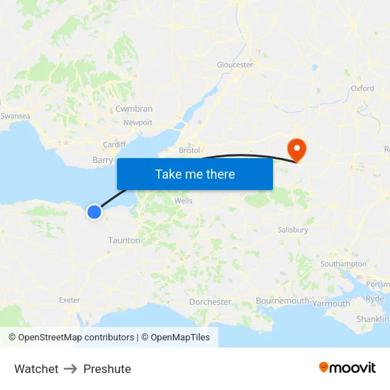 Watchet to Preshute map