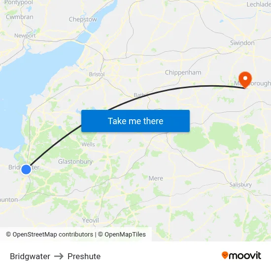Bridgwater to Preshute map